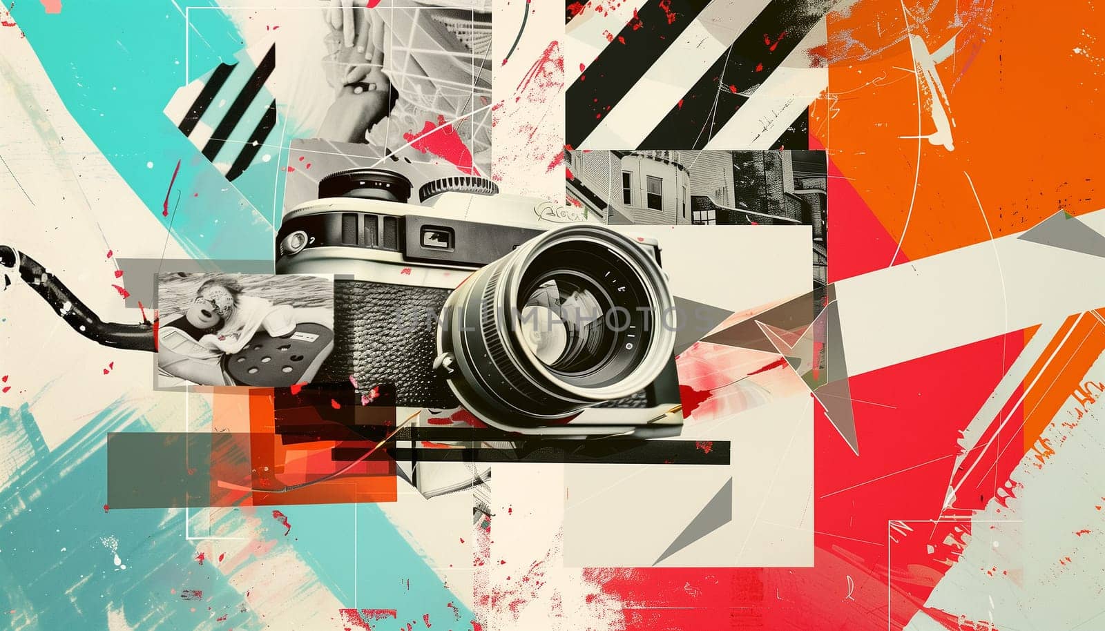 Paparazzi. Contemporary art collage. Colorful image of retro photo cameras. by sarymsakov