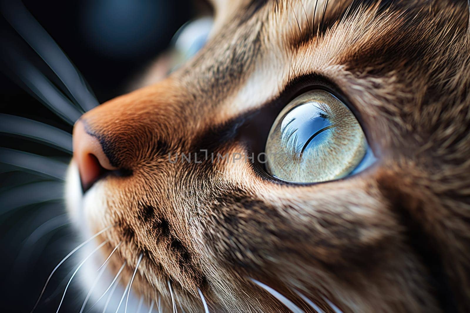 Closeup photo of a cute pink cat's eye and face. ai generated