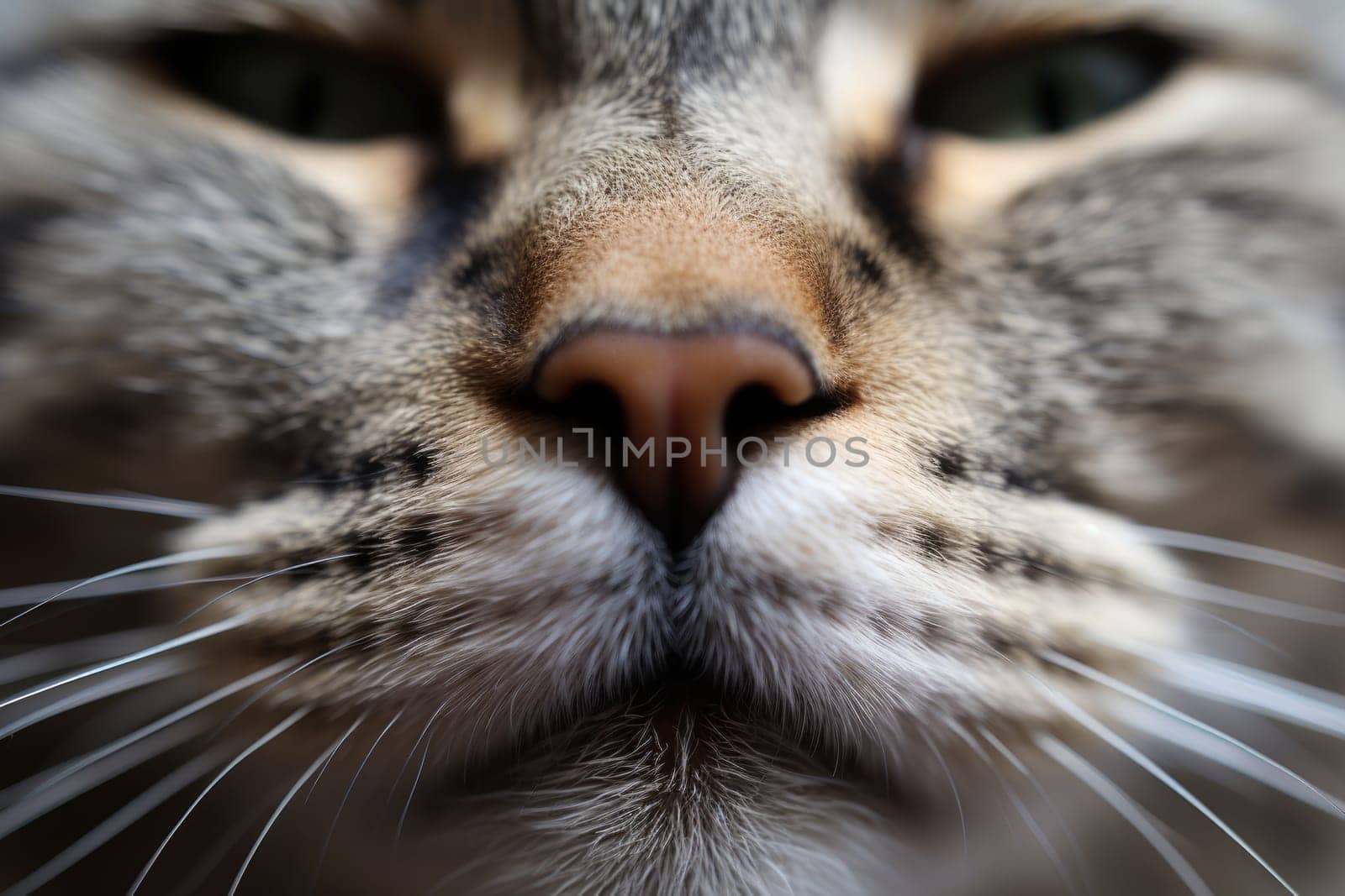 Closeup photo of a cute pink cat's nose and face. ai generated