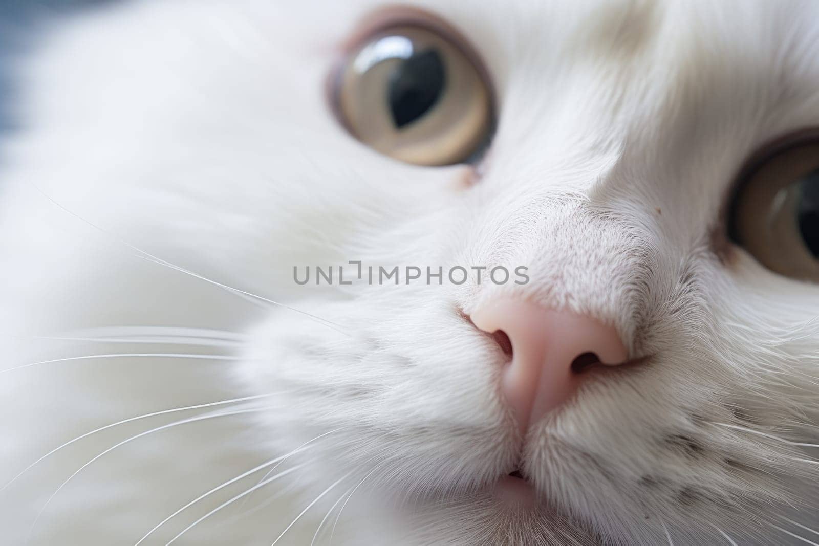 Closeup photo of a cute pink cat's nose and face. ai generated