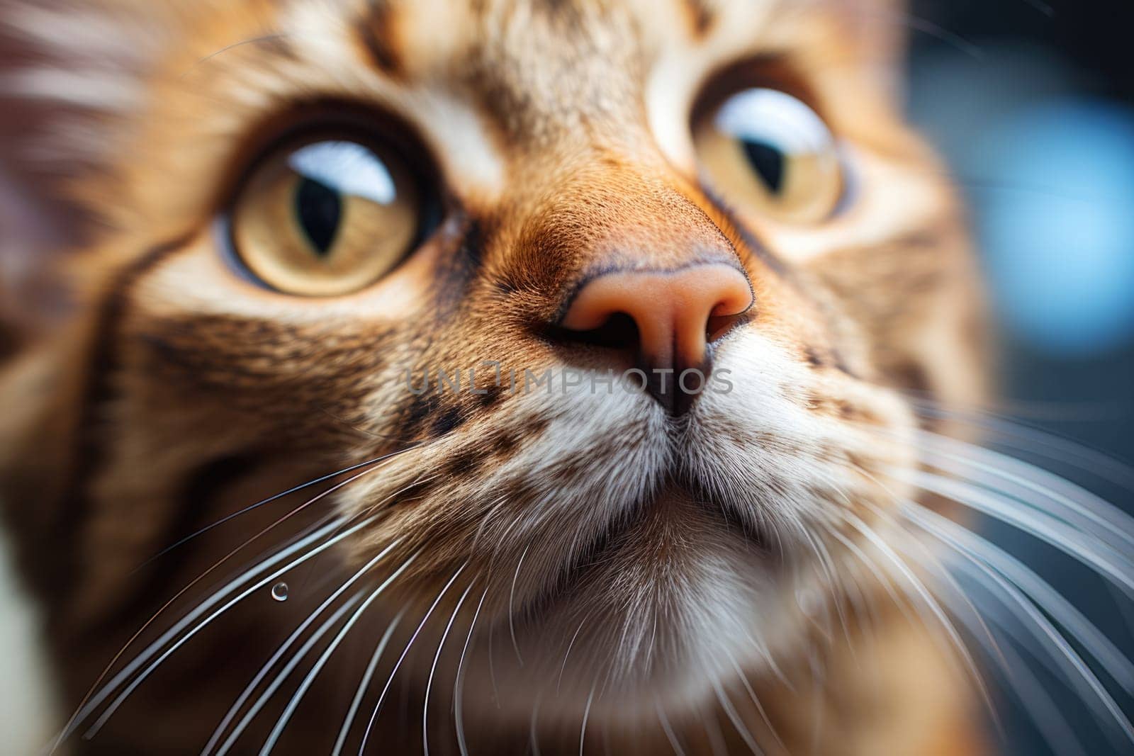 Closeup photo of a cute pink cat's nose and face. ai generated