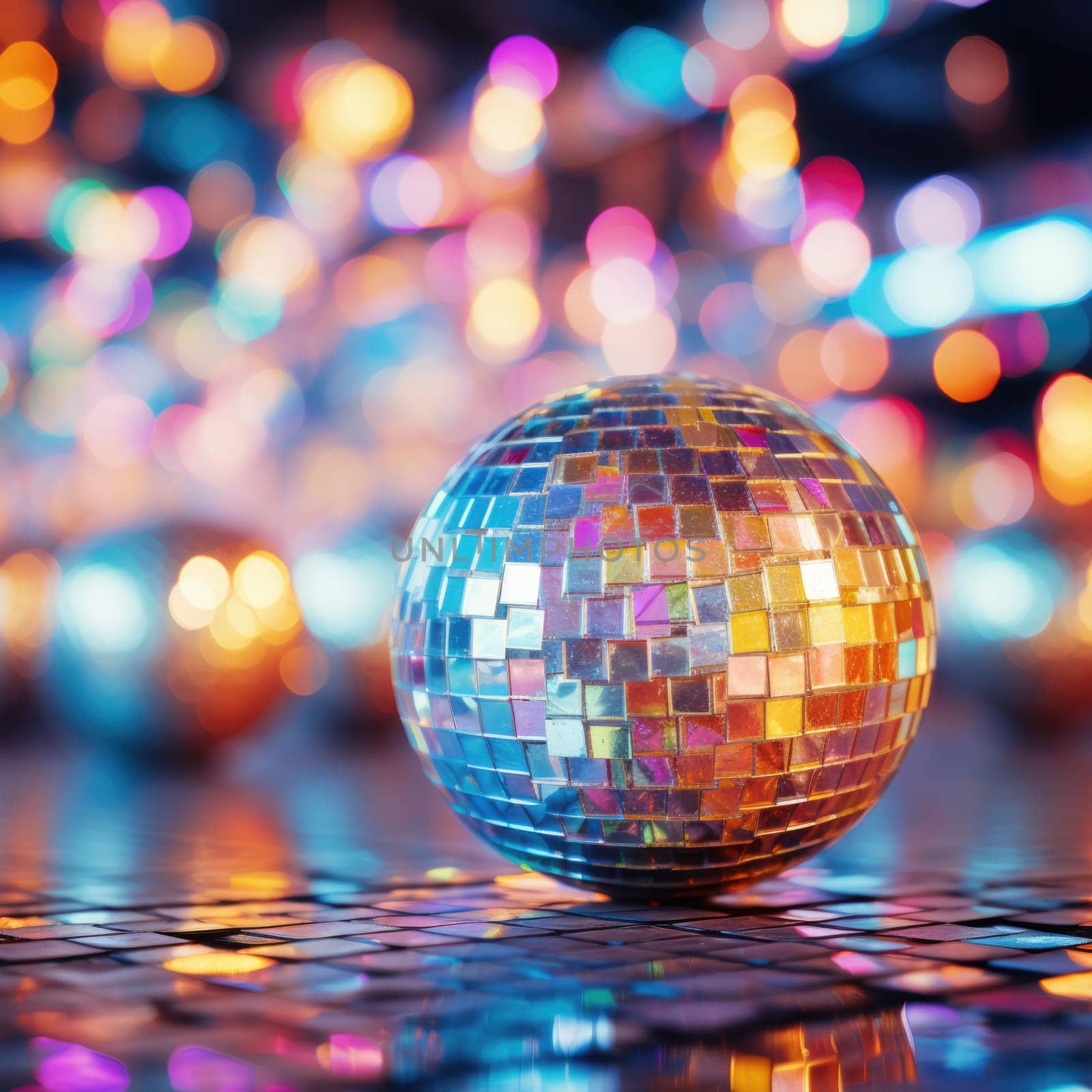 Disco ball with bright rays, night party background. ai generated by Desperada