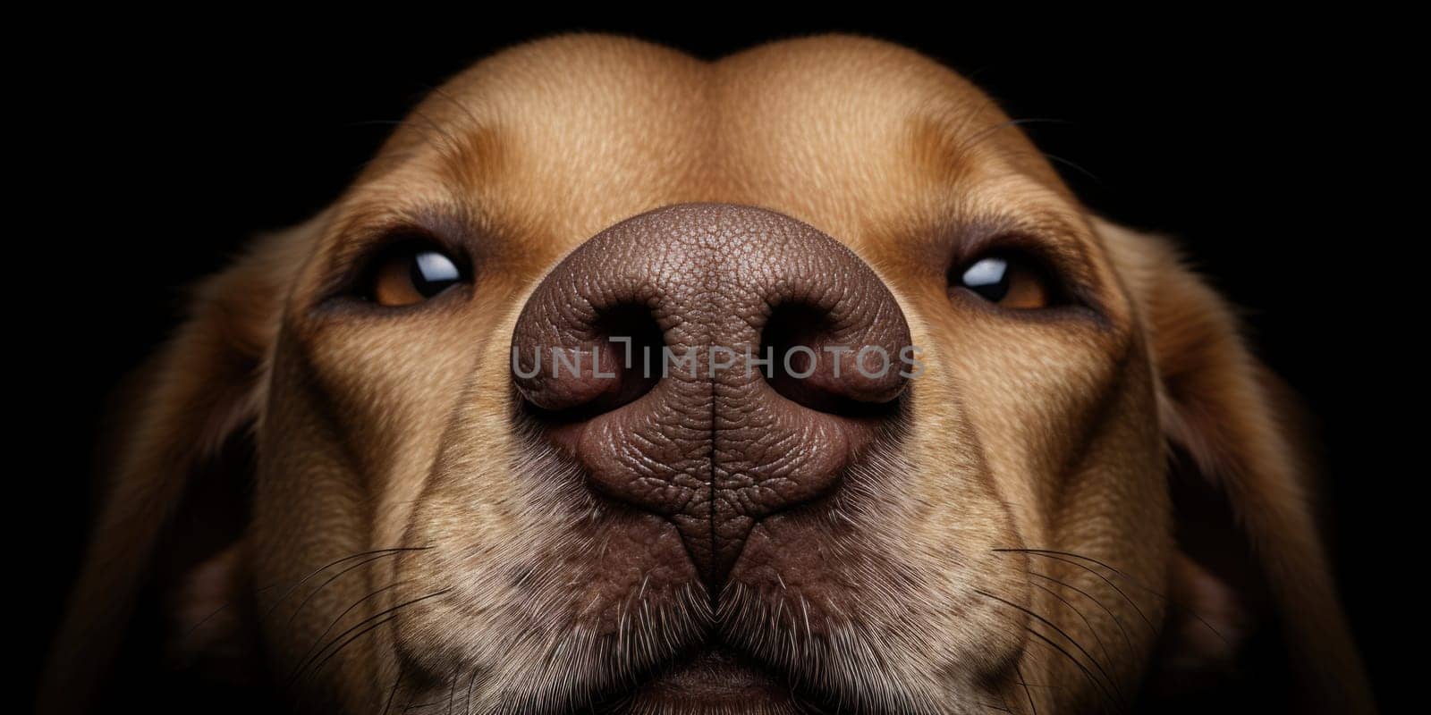 Closeup photo of a cute dog face and nose. ai generated