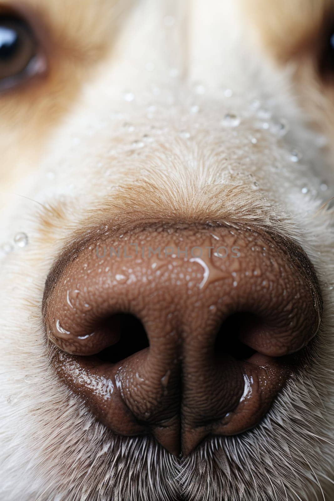 Closeup photo of a cute dog face and nose. ai generated