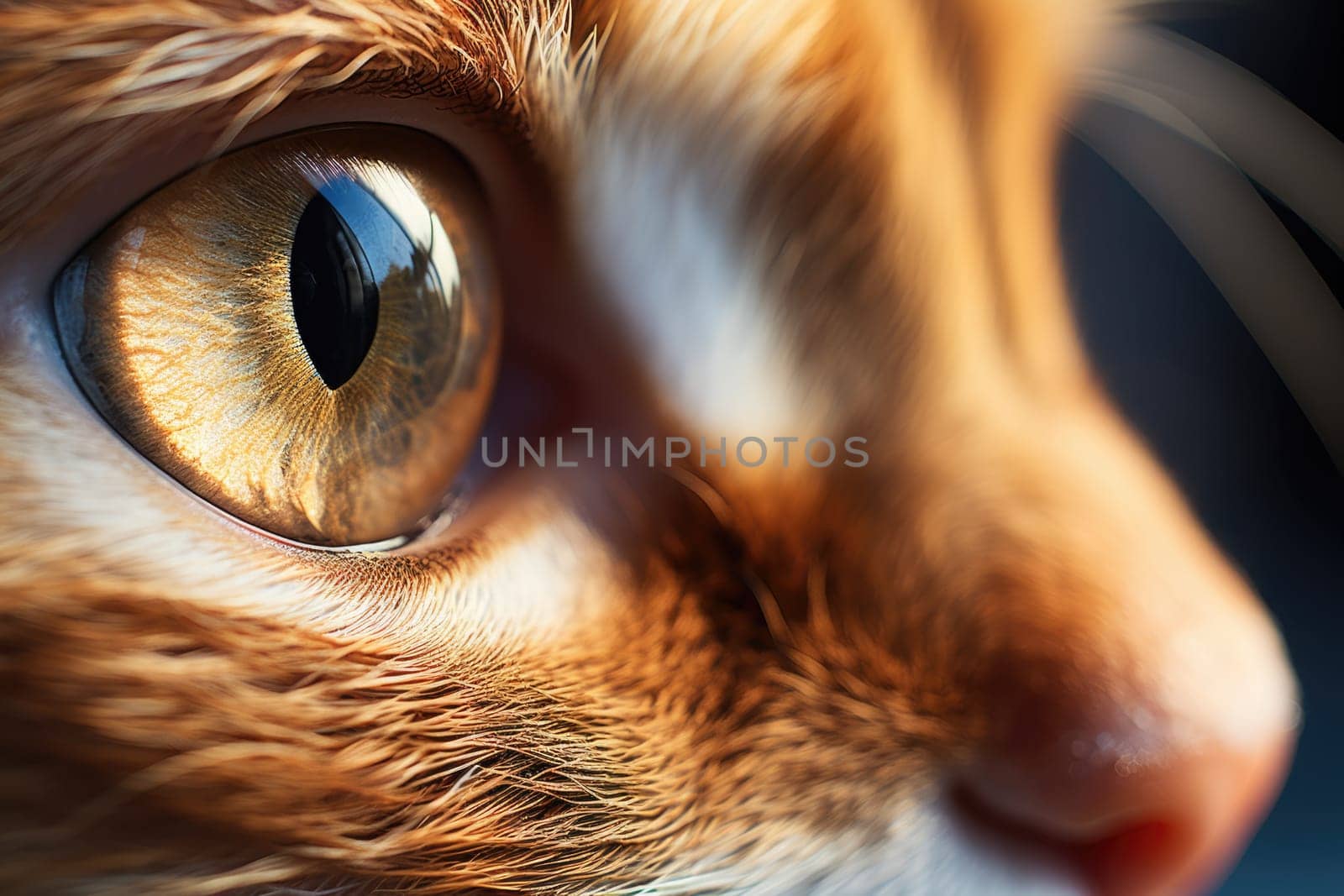 Closeup photo of a cute pink cat's eye and face. ai generated
