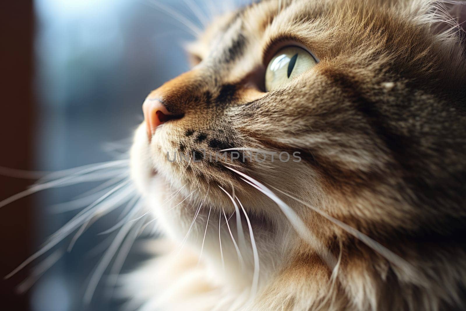 Closeup photo of a cute pink cat's eye and face. ai generated