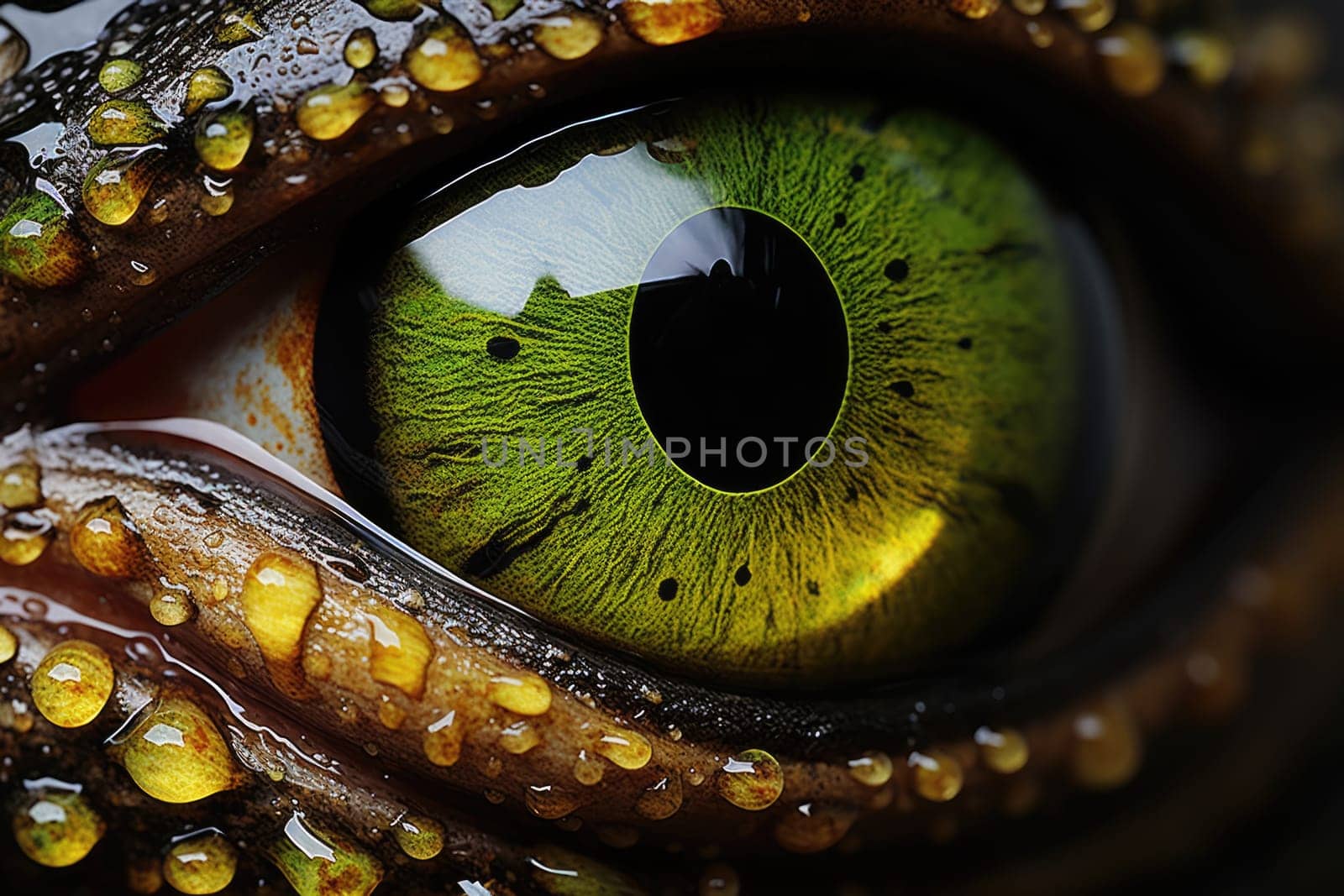 Closeup shot of a frog eye. ai generated