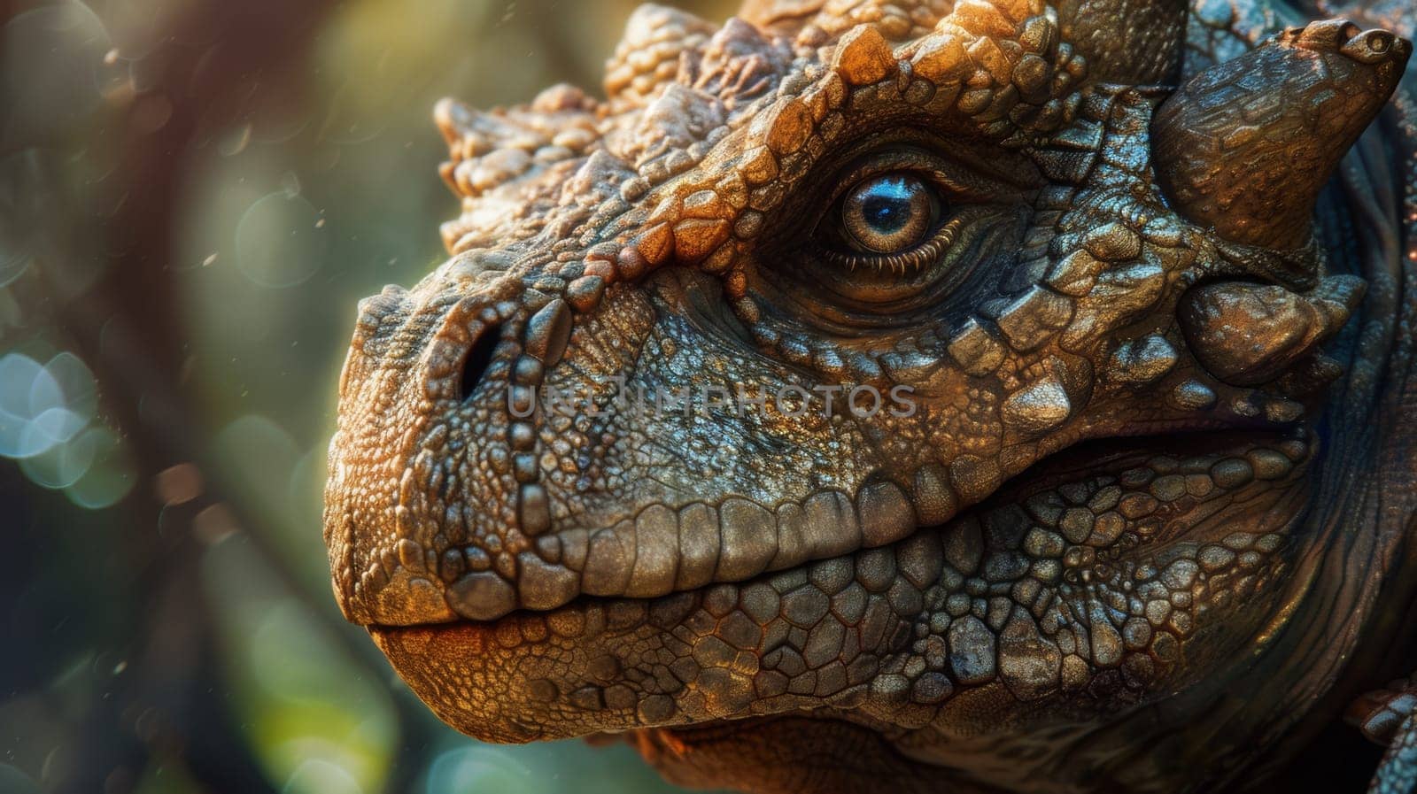 A close up of a large lizard with big eyes and spikes