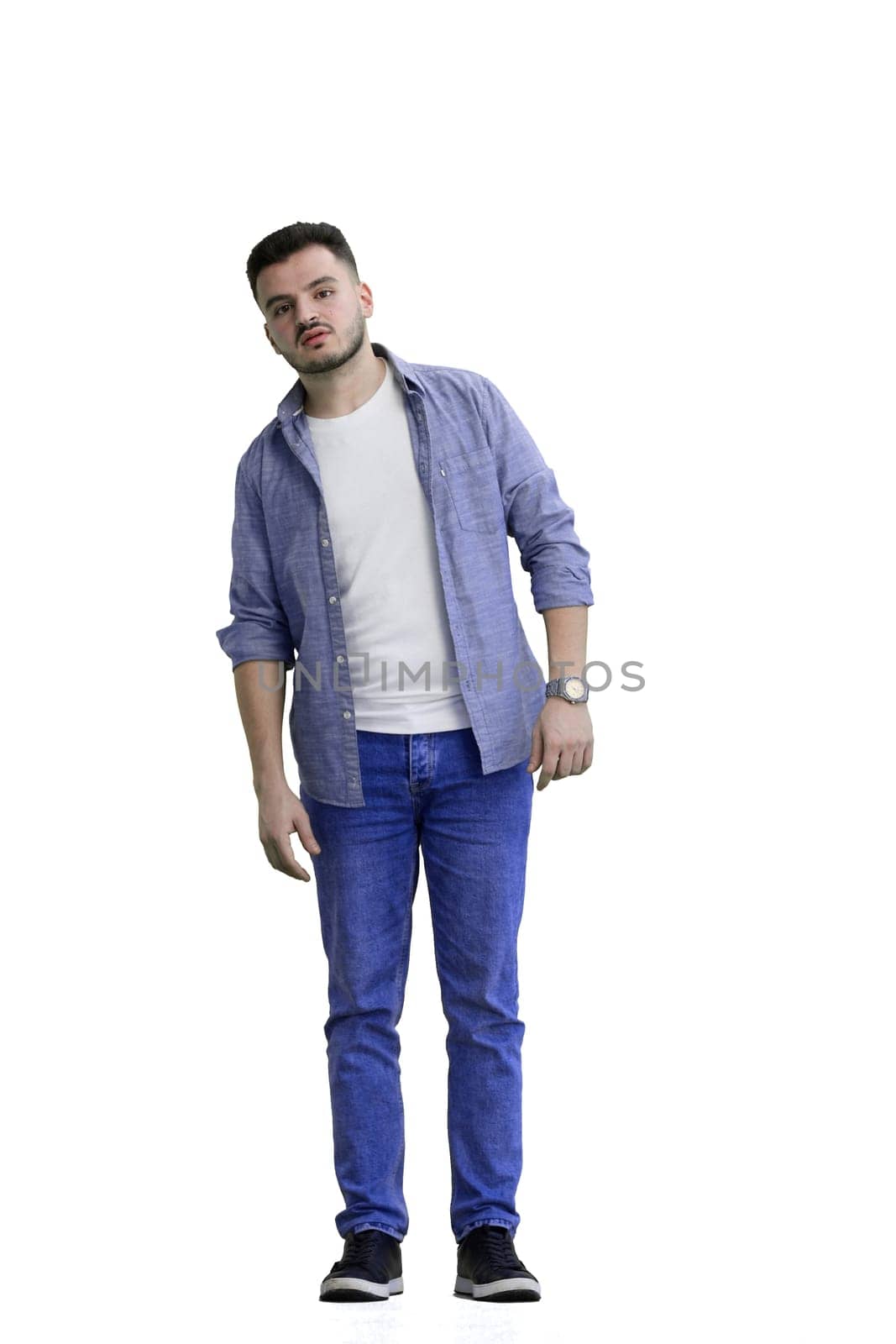 A man, full-length, on a white background.