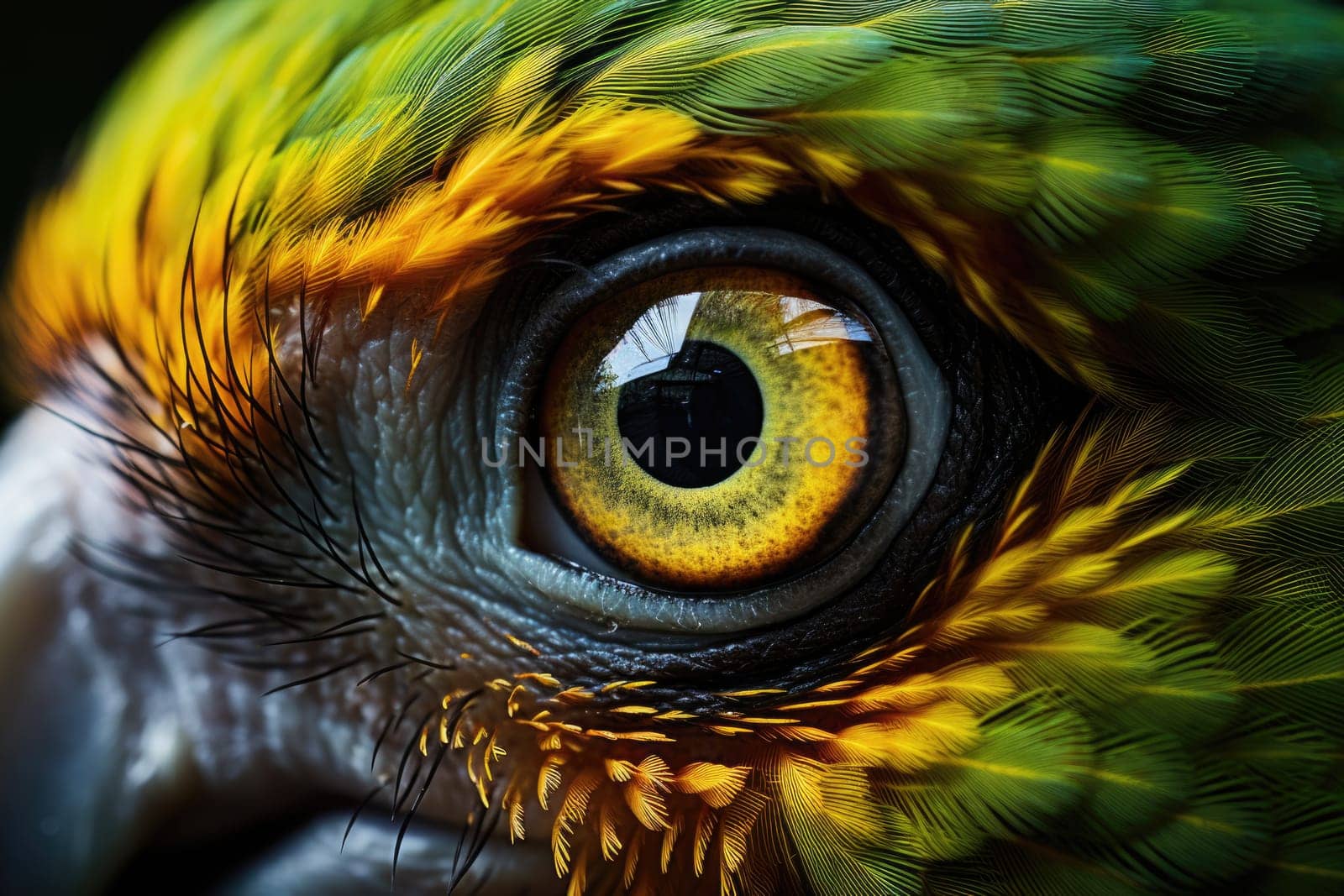 Macro or Close up of an eye of a Parrot. ai generated