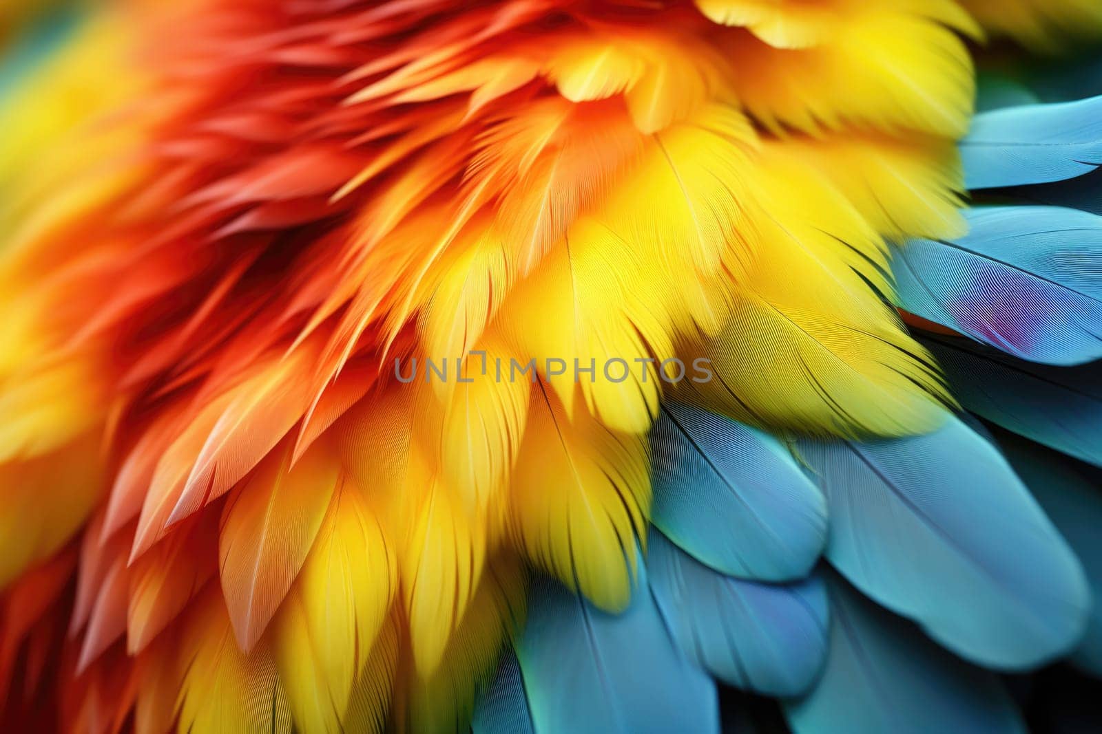 Close up of parrot feathers, texture. ai generated