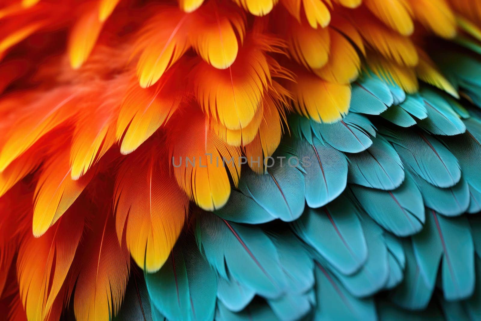 Close up of parrot feathers, texture. ai generated