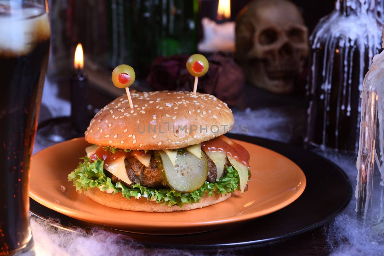 The Monster Burger will definitely lift your spirits and is the perfect snack for a Halloween party. 