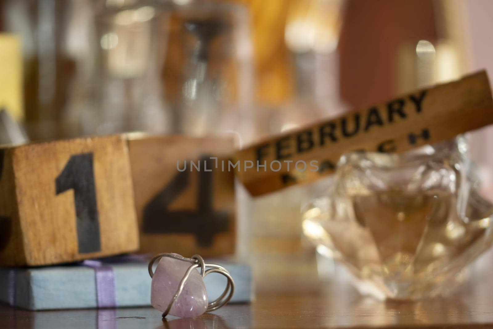 Valentine's Day anniversary with a ring and the date written on wooden cubes