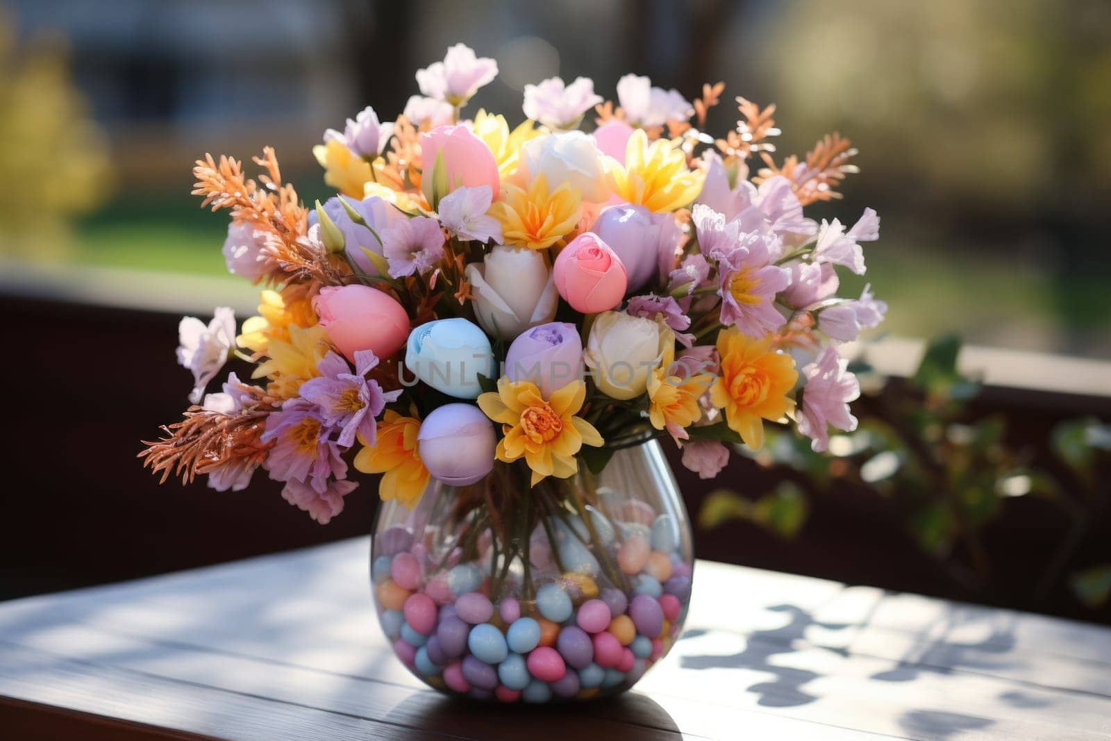 sweet food floral spring nature design for the holiday season. edible easter bouquet with ribbon, gift idea. ai generated