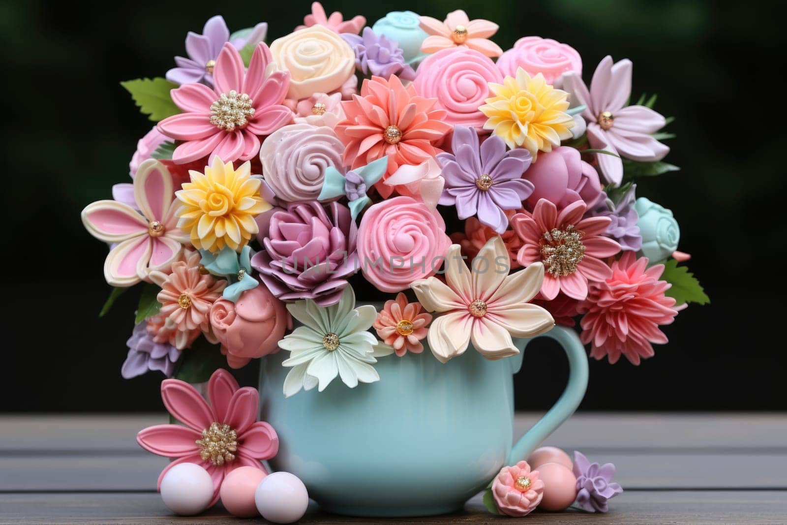 sweet food floral spring nature design for the holiday season. edible easter bouquet with ribbon, gift idea. ai generated