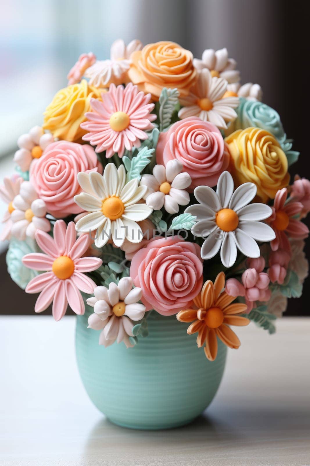 sweet food floral spring nature design for the holiday season. edible easter bouquet with ribbon, gift idea. ai generated
