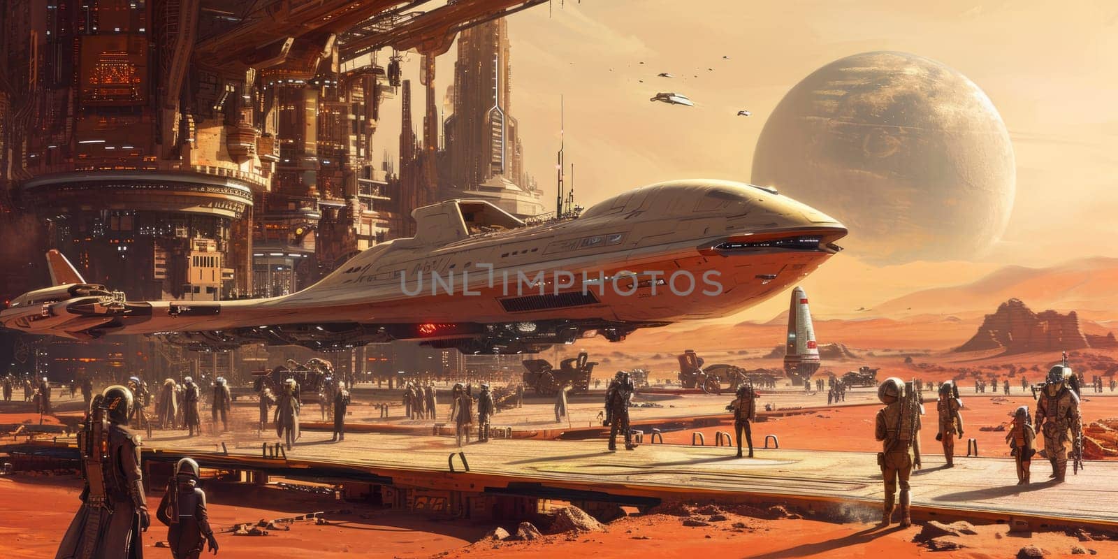 Futuristic Mars Spaceport with Starships. Resplendent. by biancoblue