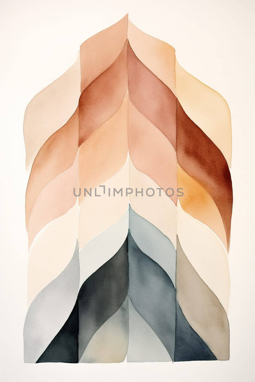 Sleek minimalist watercolor print in Nordic design. Abstract art. Muted colors. Perfect for modern interiors, contemporary spaces. Scandinavian style. Geometric shapes. Vertical format. Generative AI. by creativebird