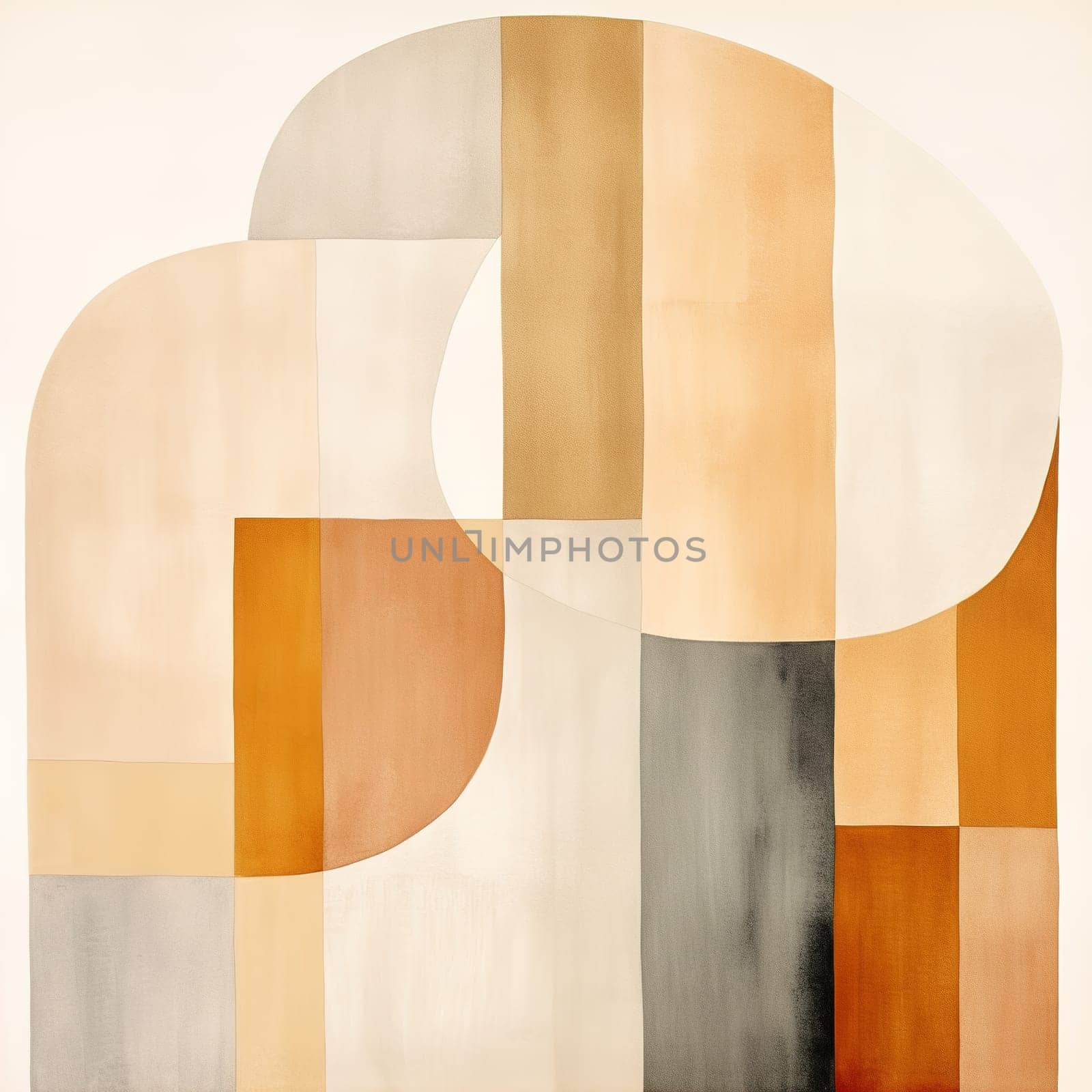 Elegant watercolor composition blending Nordic minimalism with geometric and organic shapes in a soothing palette of neutral and earth tones, ideal for modern decor and calming spaces. Generative AI
