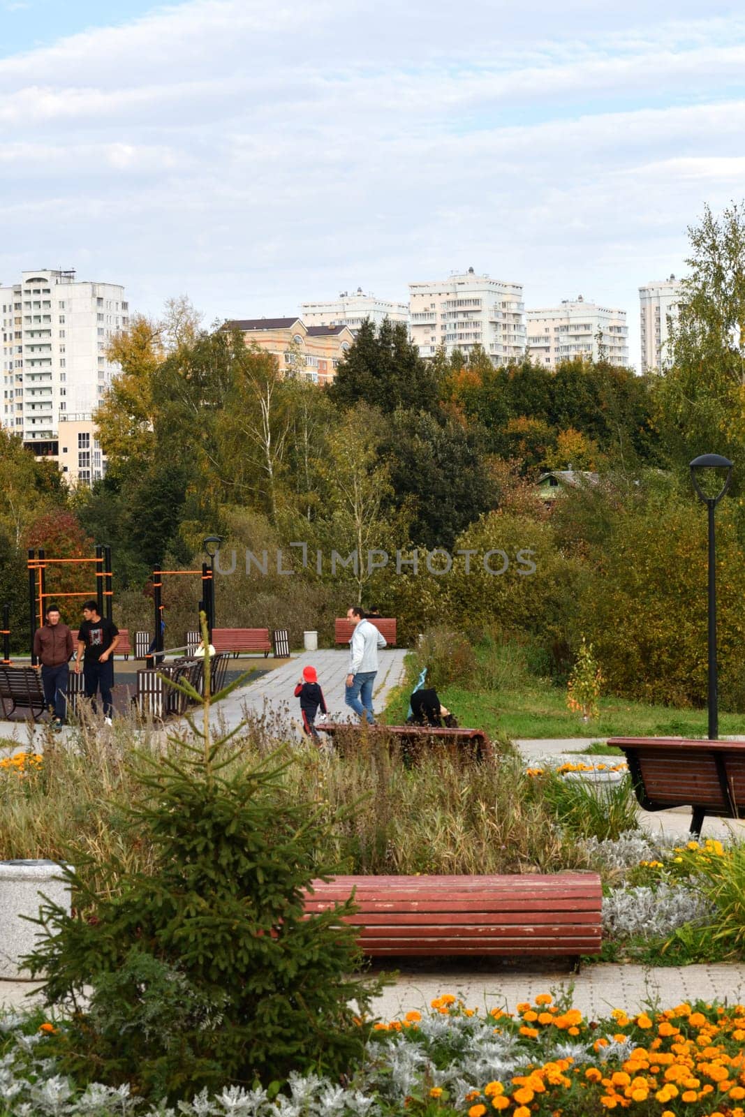 Moscow, Russia - Sept 24. 2023. Autumn park in Zelenograd by olgavolodina