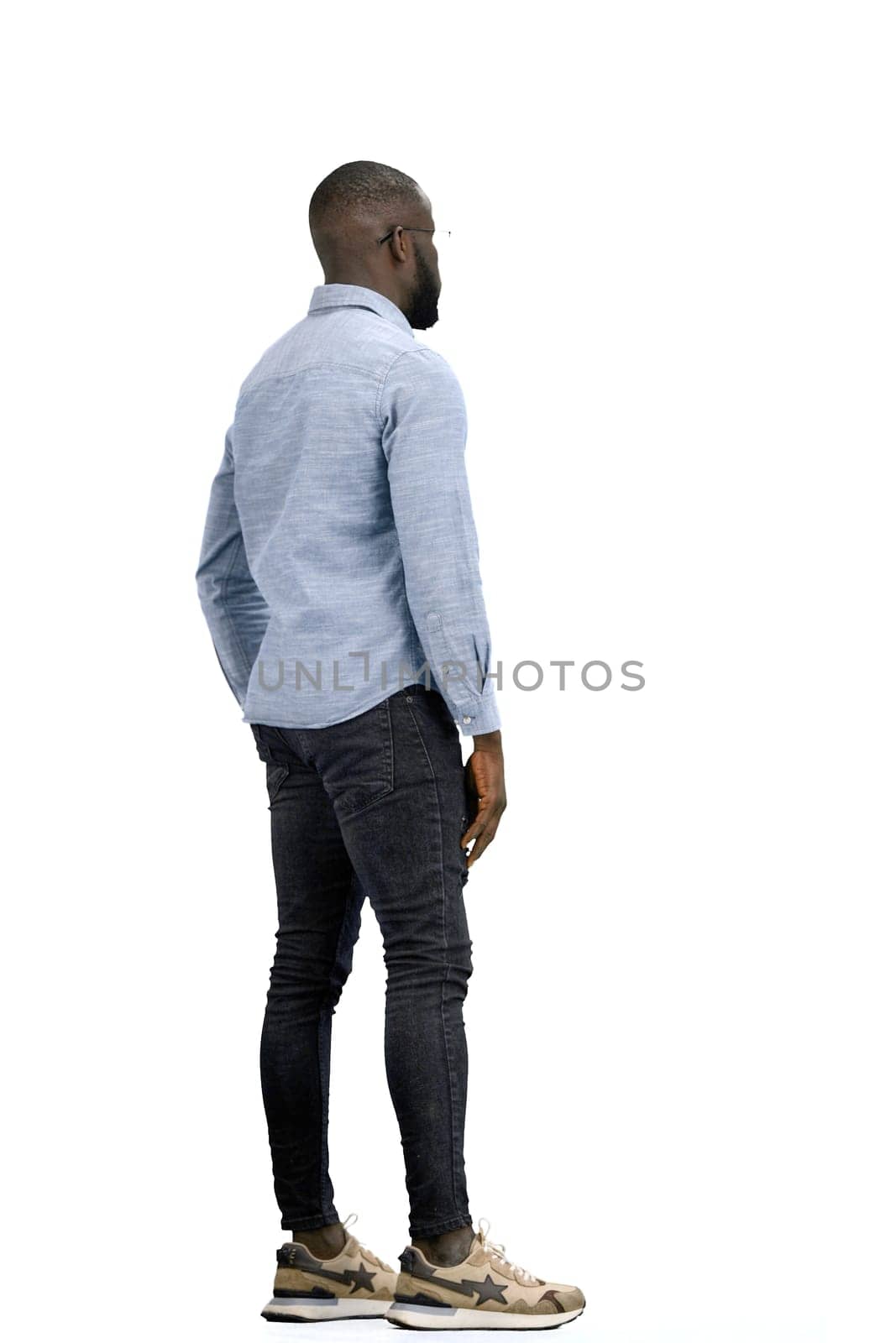 A man, full-length, on a white background, folded his arms by Prosto