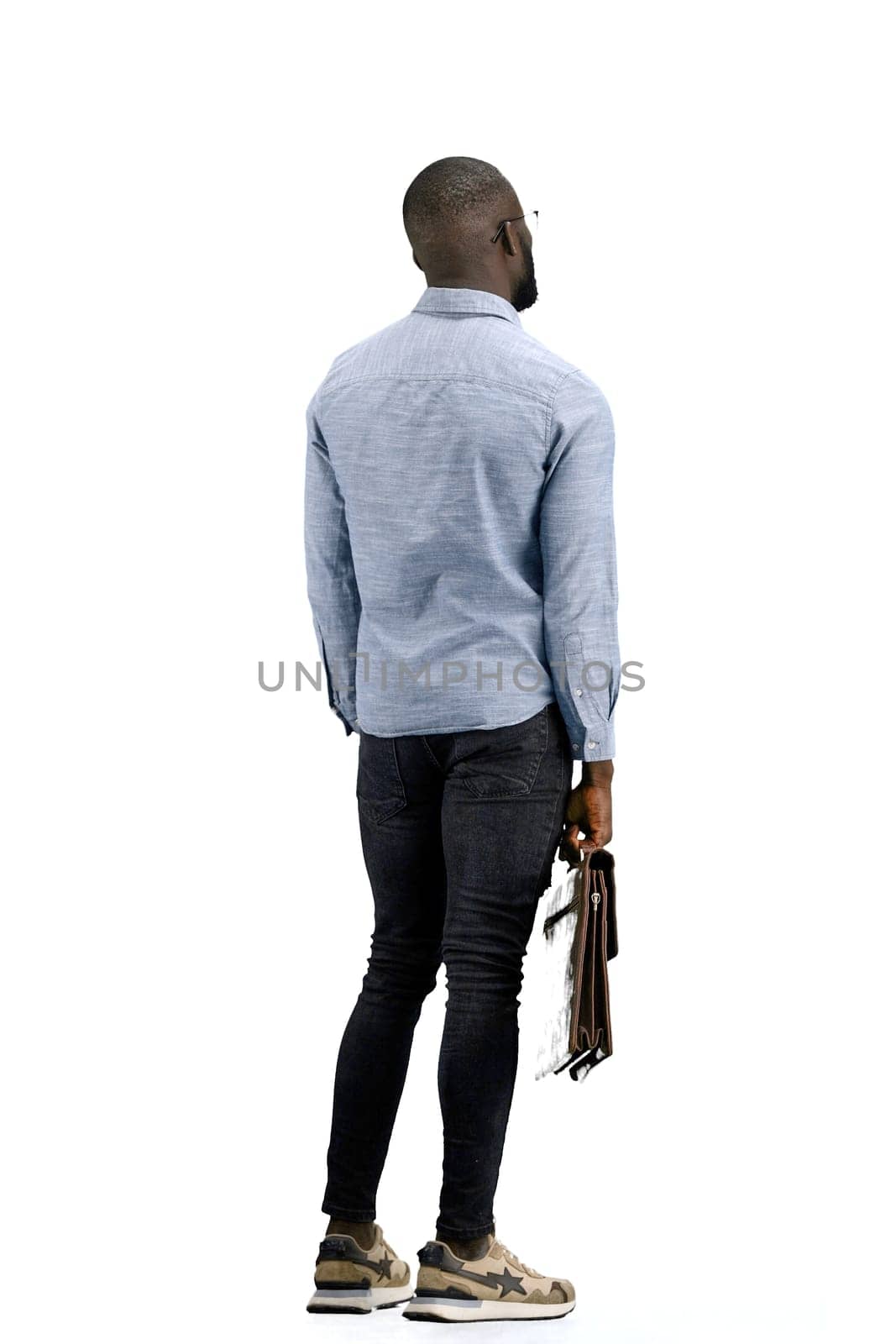 A man, full-length, on a white background, with a briefcase by Prosto