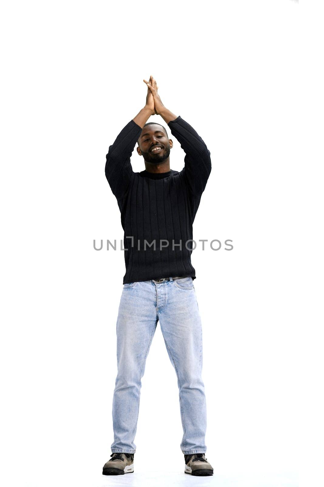 A man, full-length, on a white background, claps by Prosto
