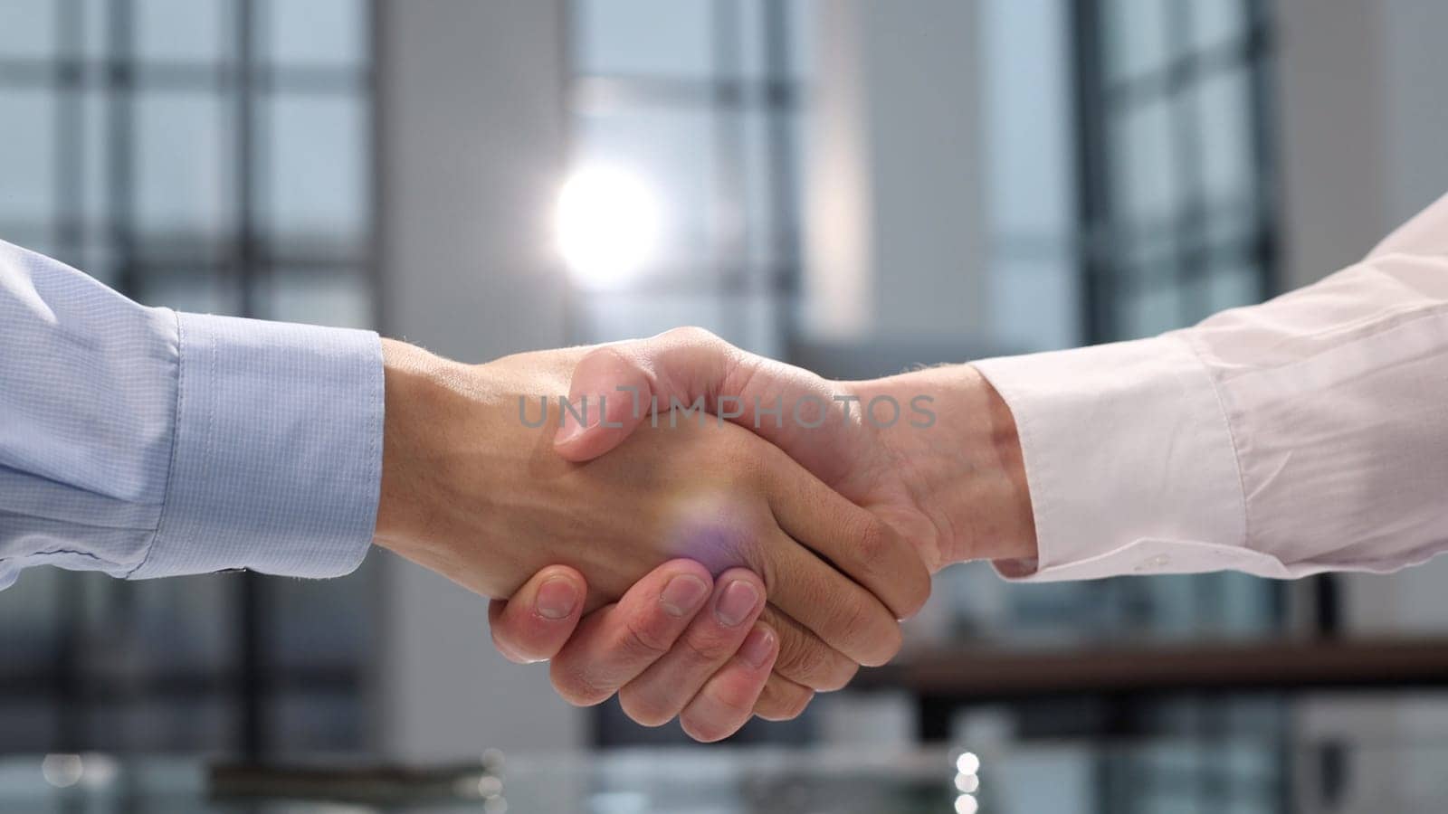 A handshake in the office, a deal, a mutual agreement.