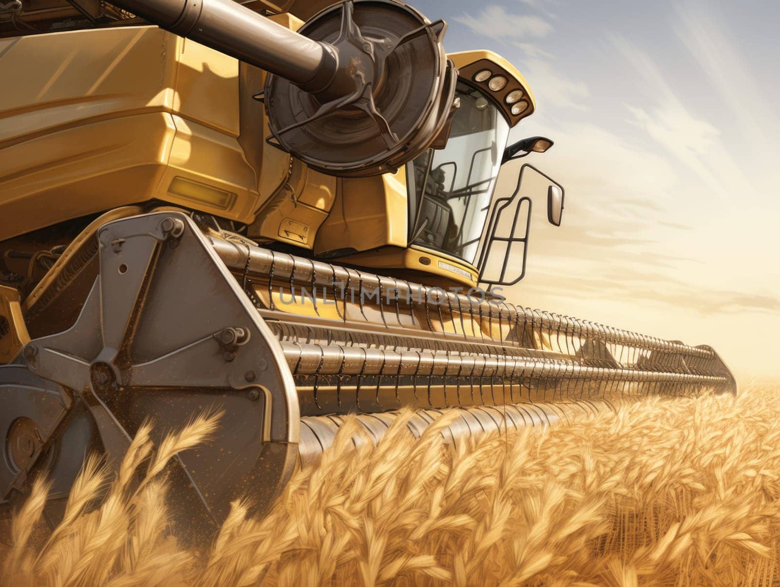 Large Yellow Combine in Wheat Field. Generative AI. by but_photo