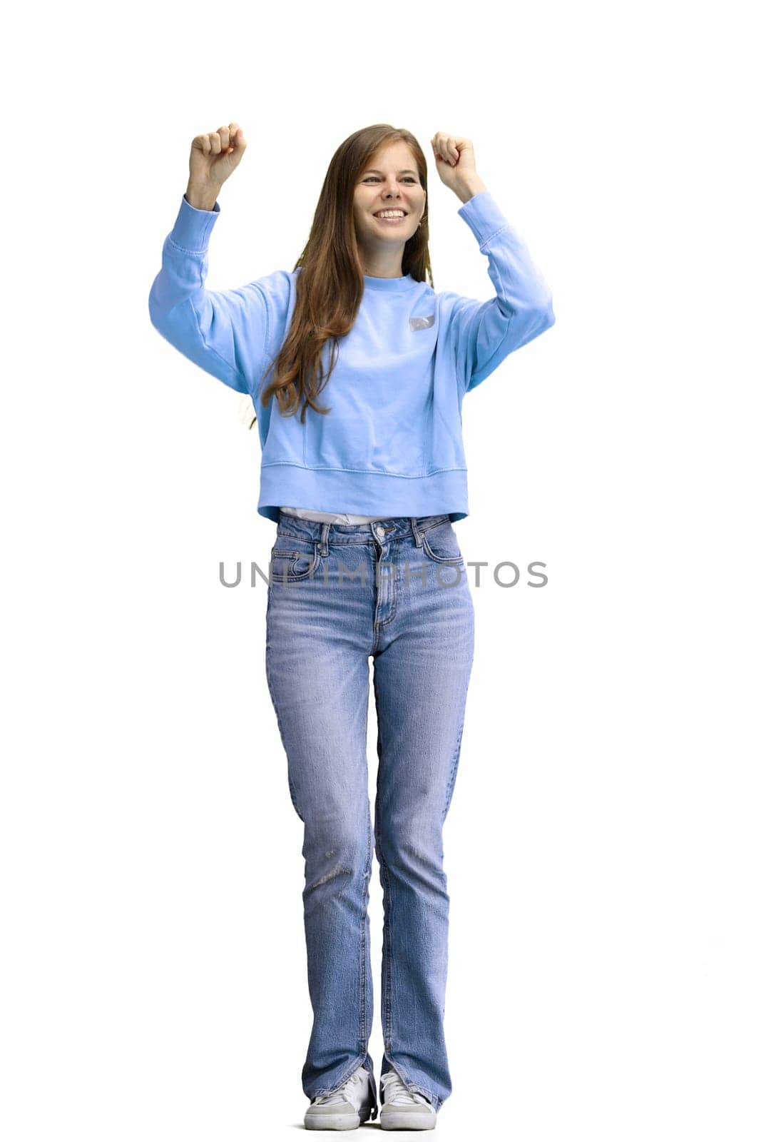 A woman, full-length, on a white background, dancing by Prosto