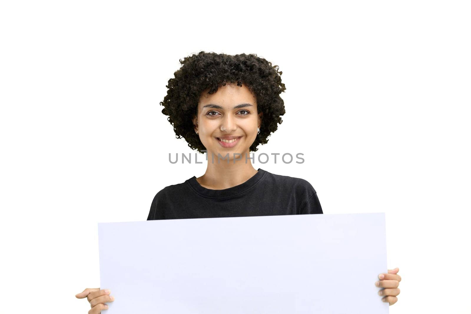 Woman, close-up, on a white background, with a white sheet by Prosto