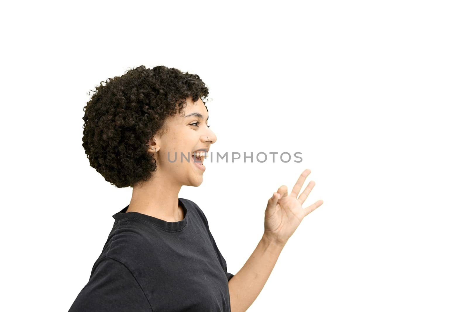 A woman, close-up, on a white background, shows an ok sign by Prosto