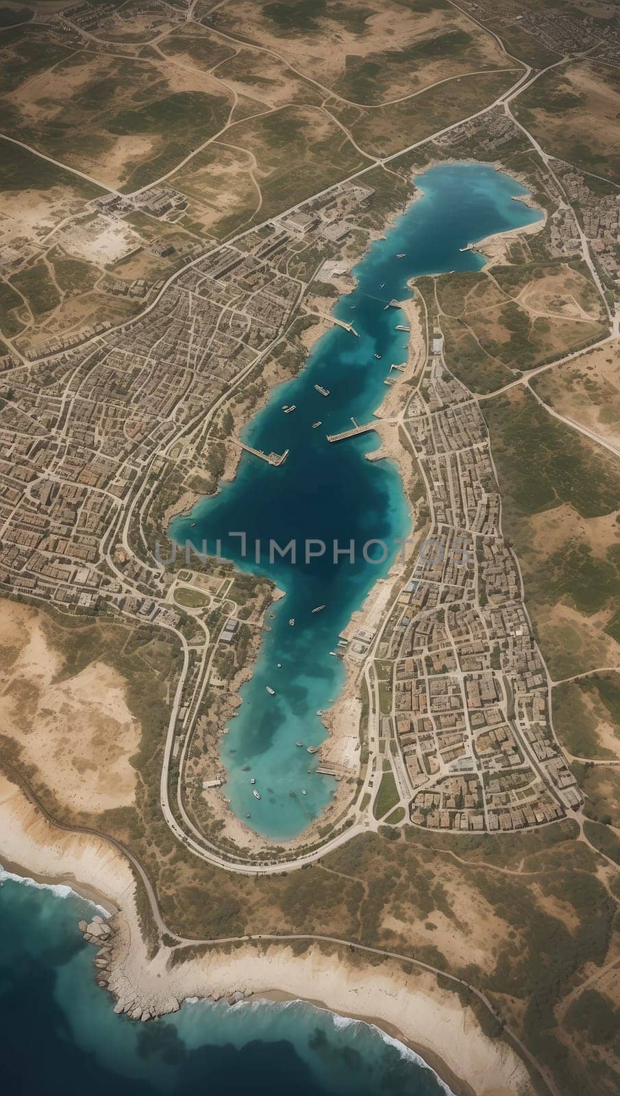 Aerial view of the beach and coastline of Hurghada, Egypt. AI Generated.