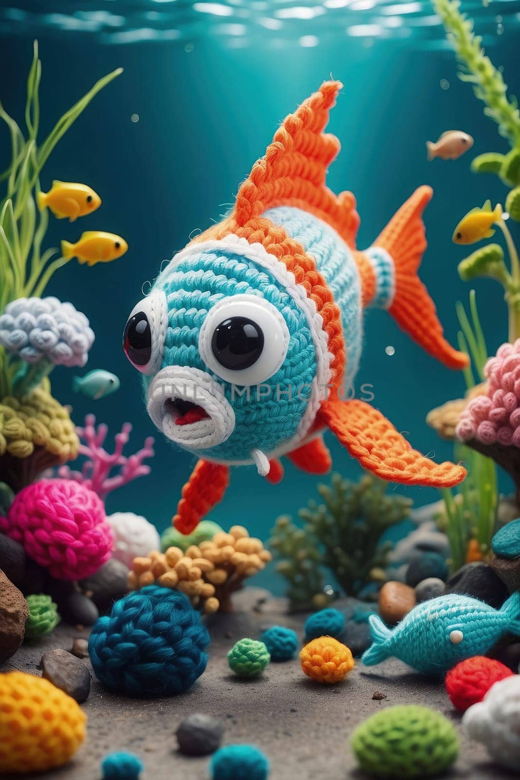 Cute handmade embroidery dress crocheted fish in underwater sea by Waseem-Creations