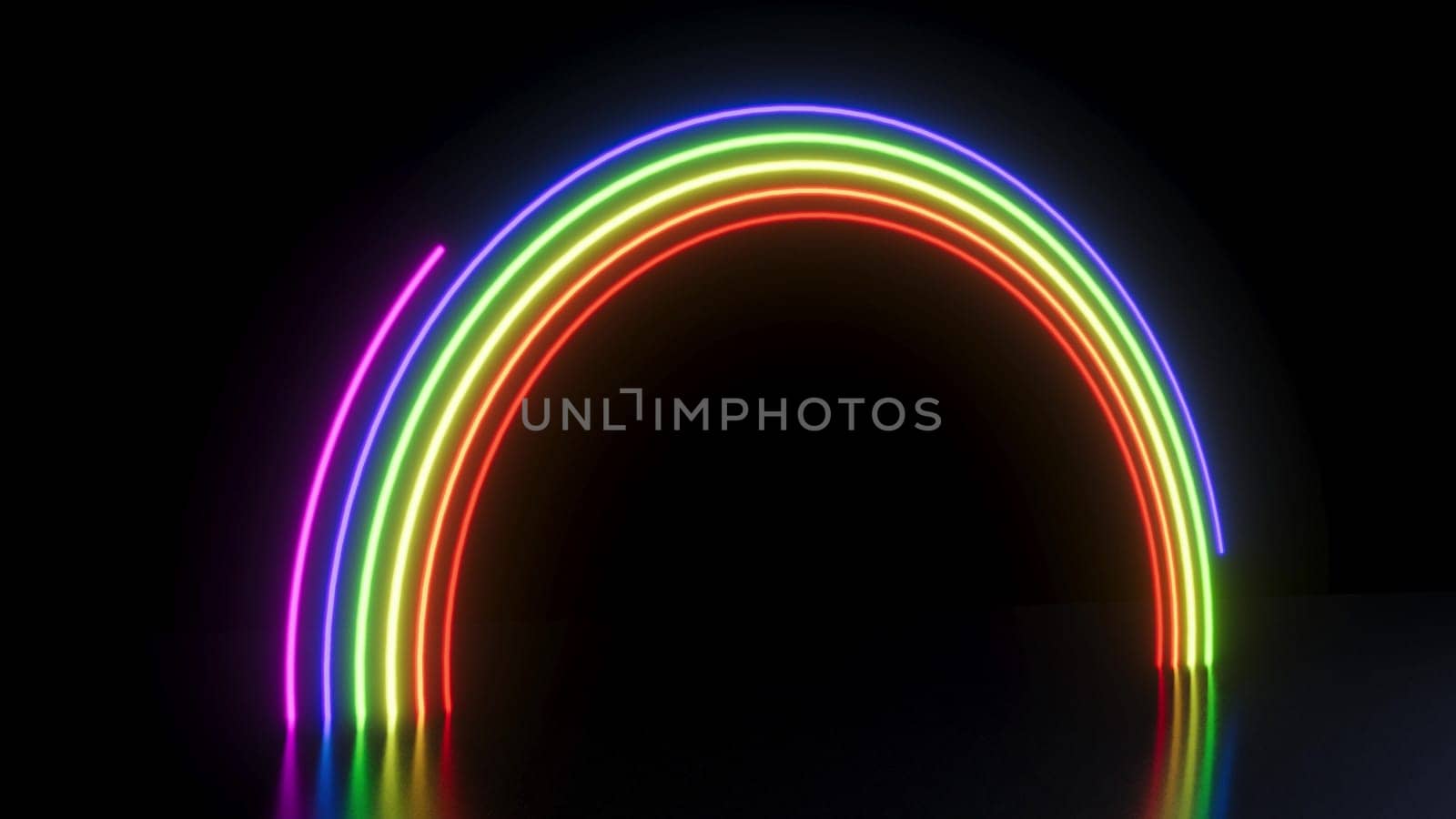 Glow rainbow lgbt on black mirror surface 3d render