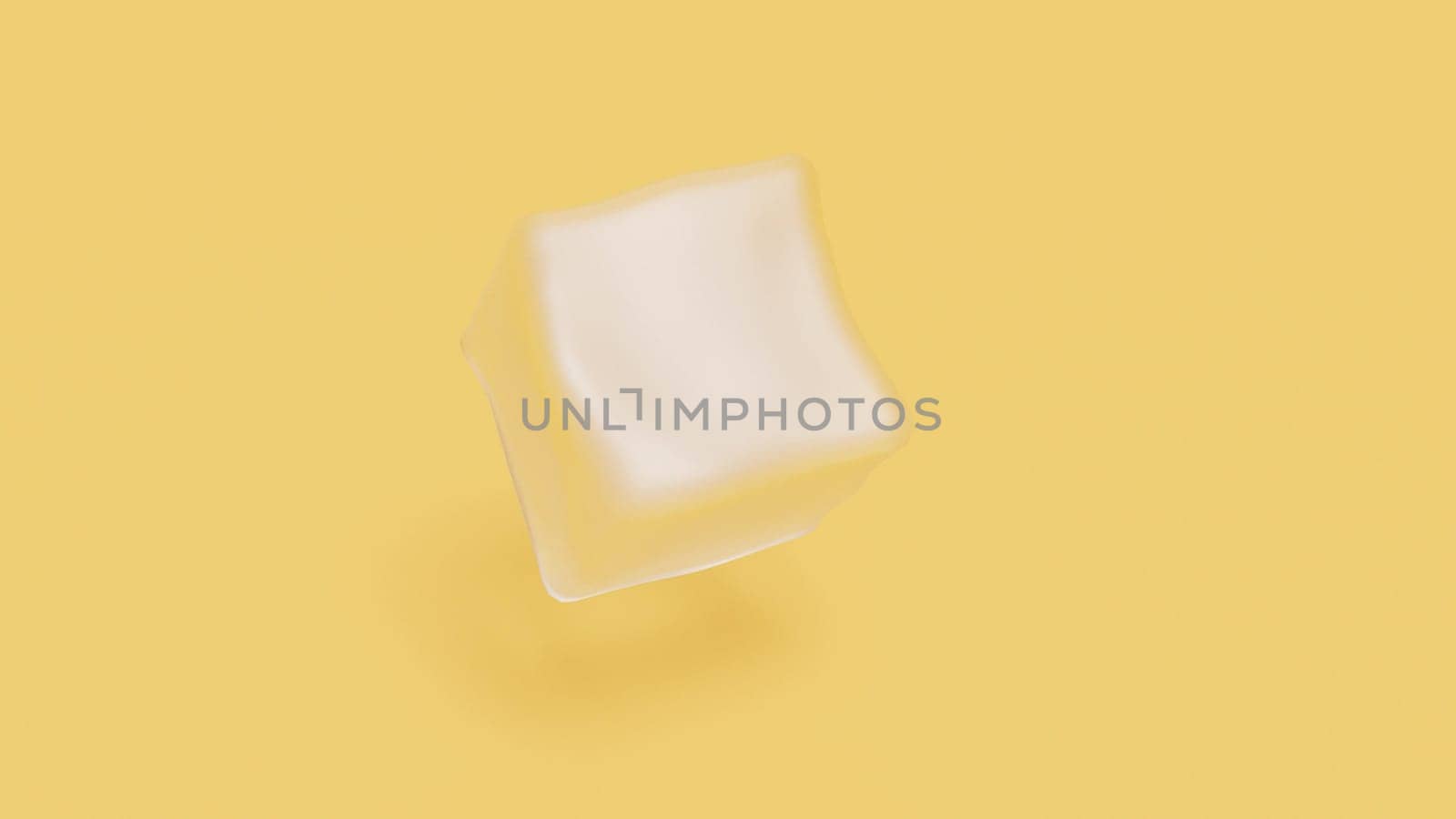 Cool ice cube on yellow back intro 3d render