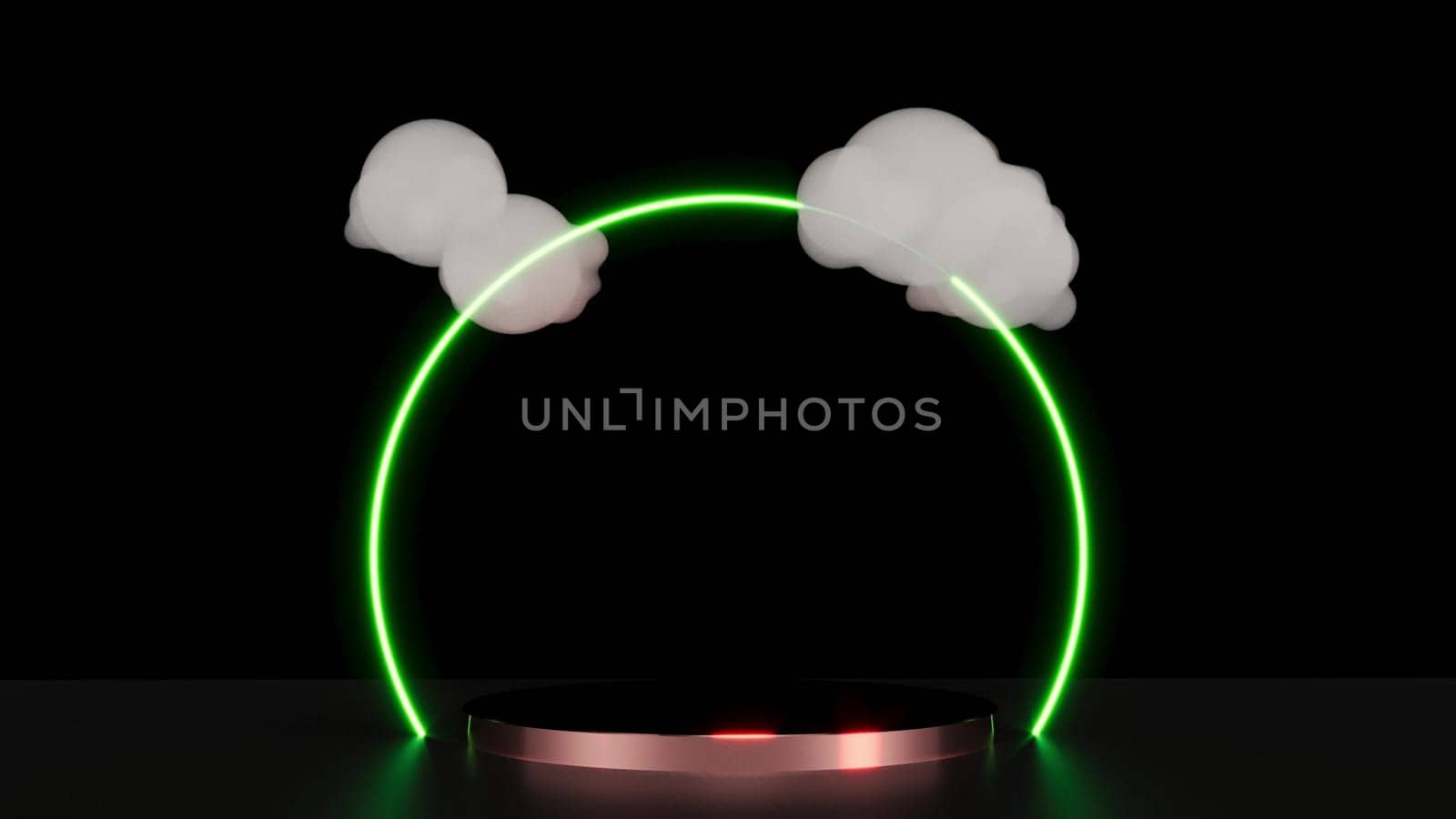 Color neon led circle mockup gray clouds intro 3d render by Zozulinskyi