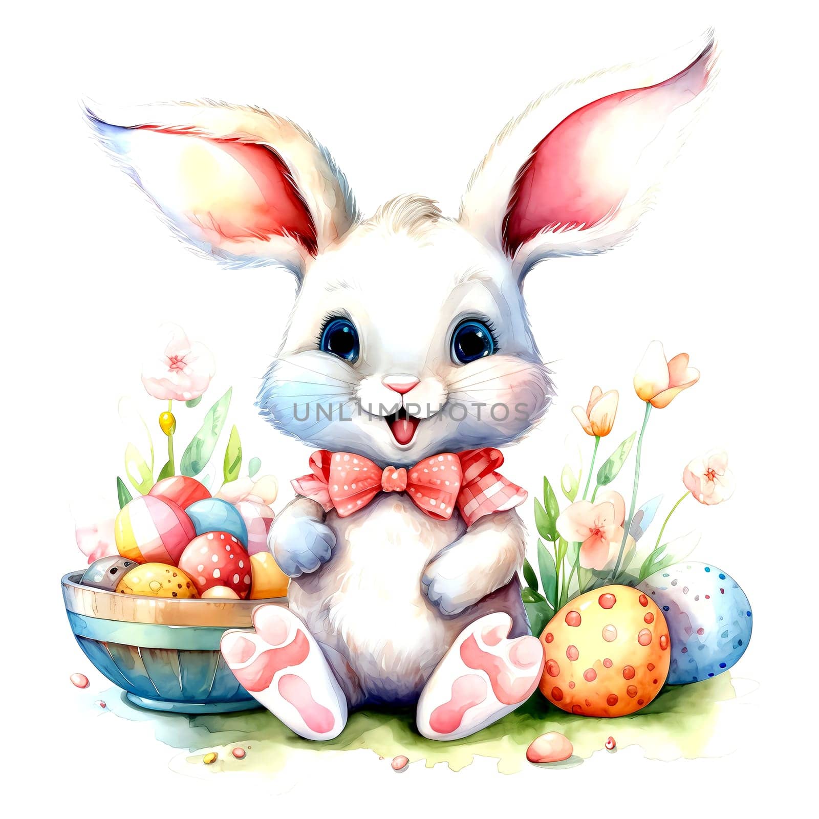 Cute Easter Bunny, Watercolor. AI generated by AndreyKENO