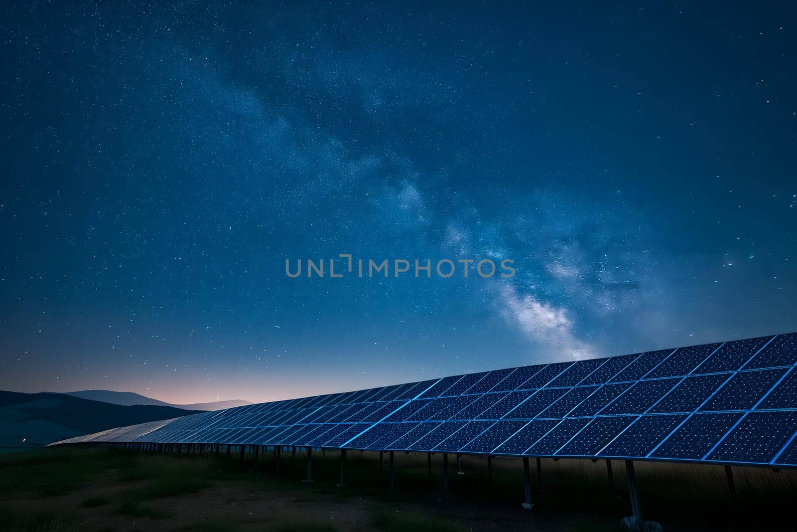 photovoltaic solar panels at starry summer night by z1b