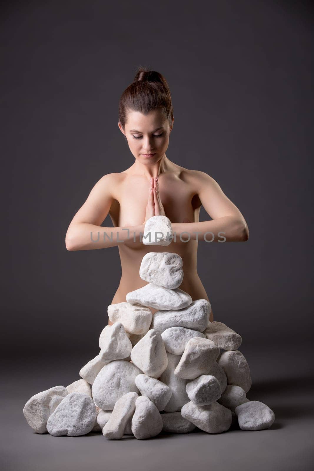 Meditating nude girl moves stones power of thought by rivertime