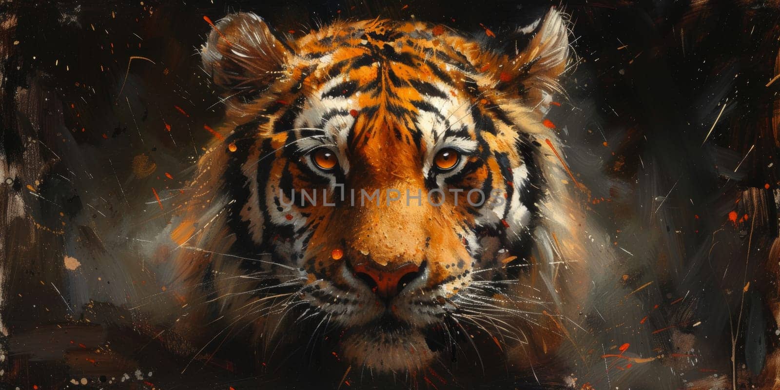 Painting of a tiger with oil technique. Wall art