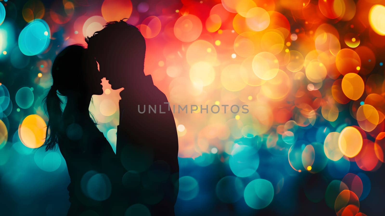 silhouette of a couple with a colorful bokeh background by z1b