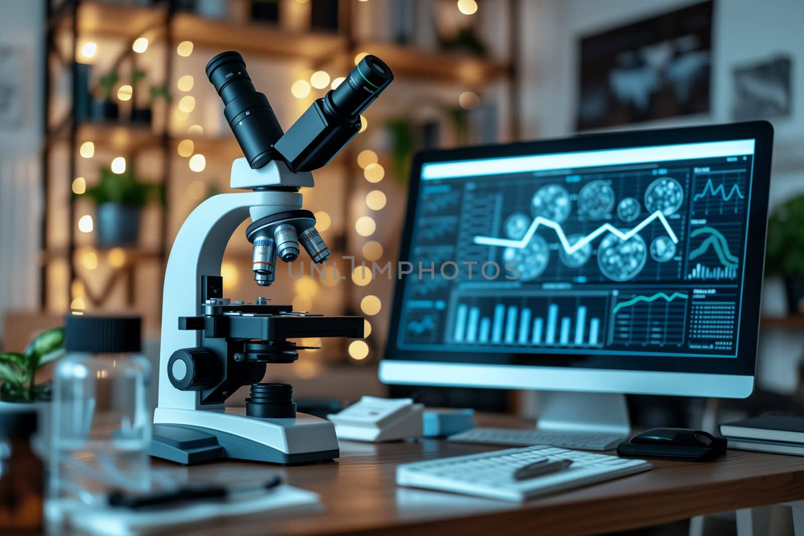 Graphic diagram on computer screen with microscope by Sd28DimoN_1976