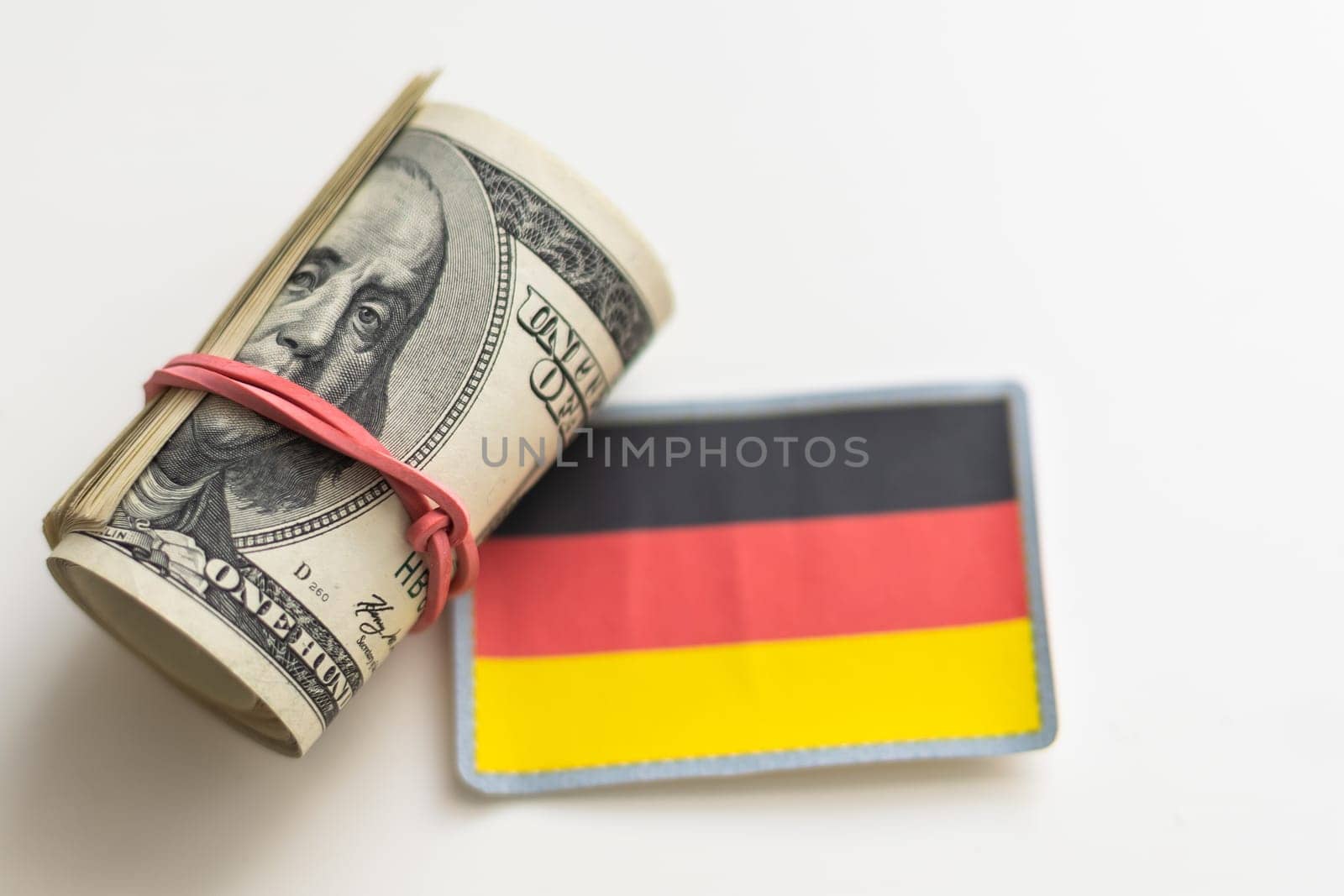 Flag of Germany and dollar bills. High quality photo