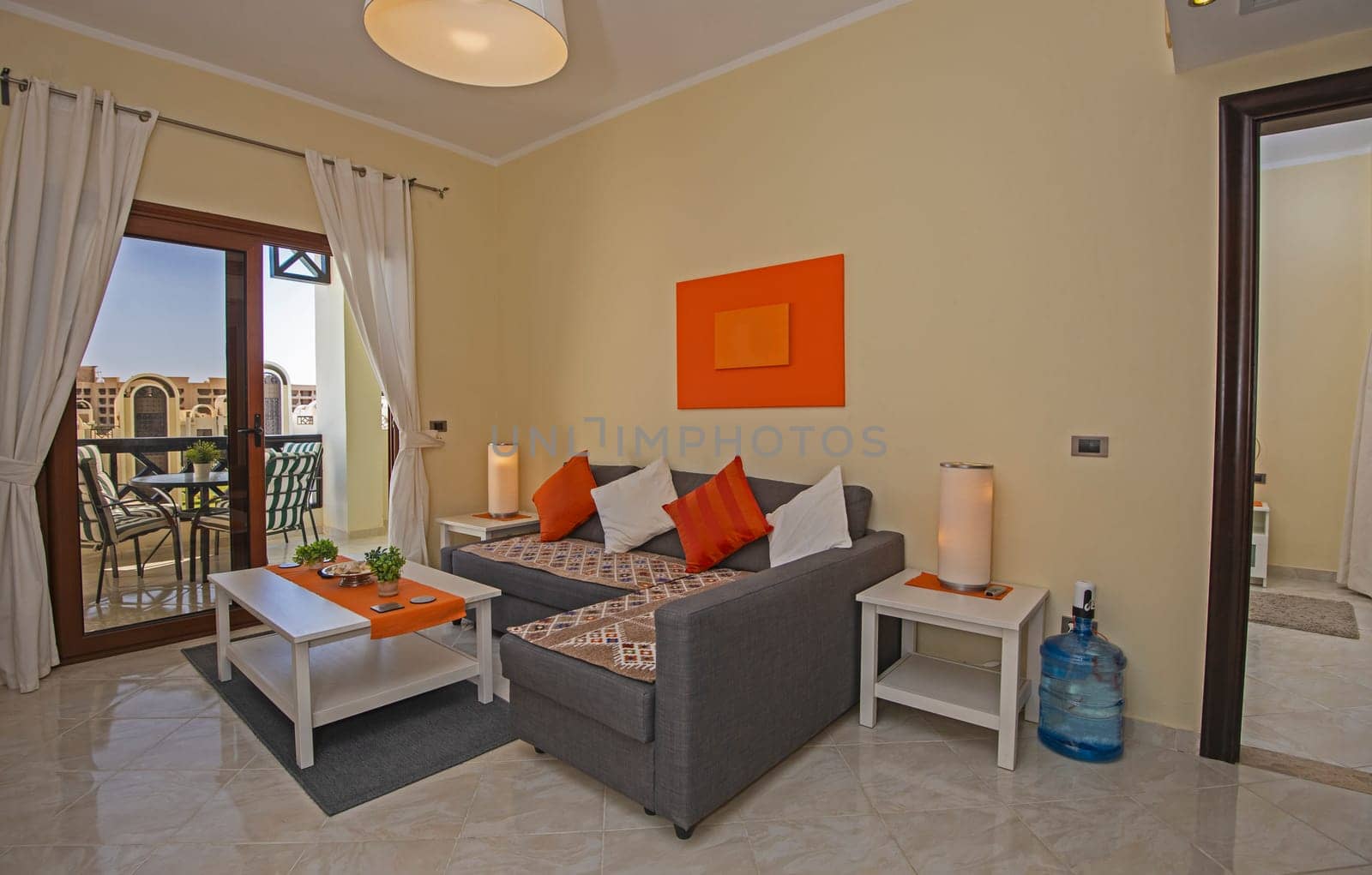 Interior design of luxury apartment living room with balcony by paulvinten