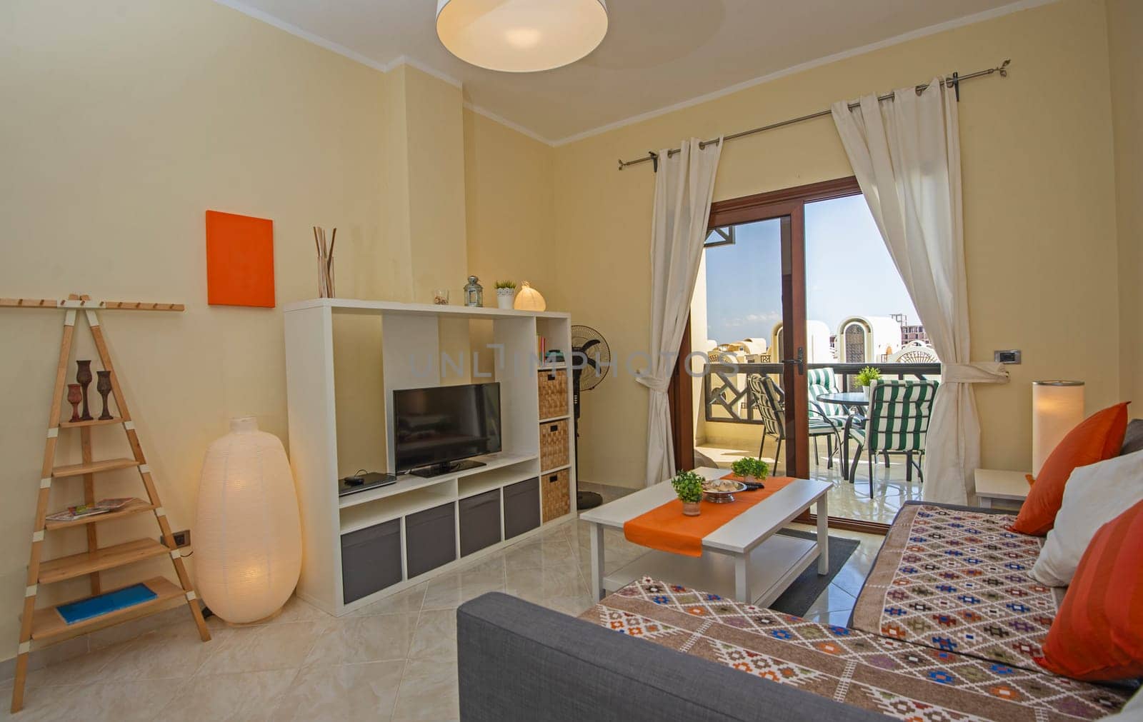 Interior design of luxury apartment living room with balcony by paulvinten