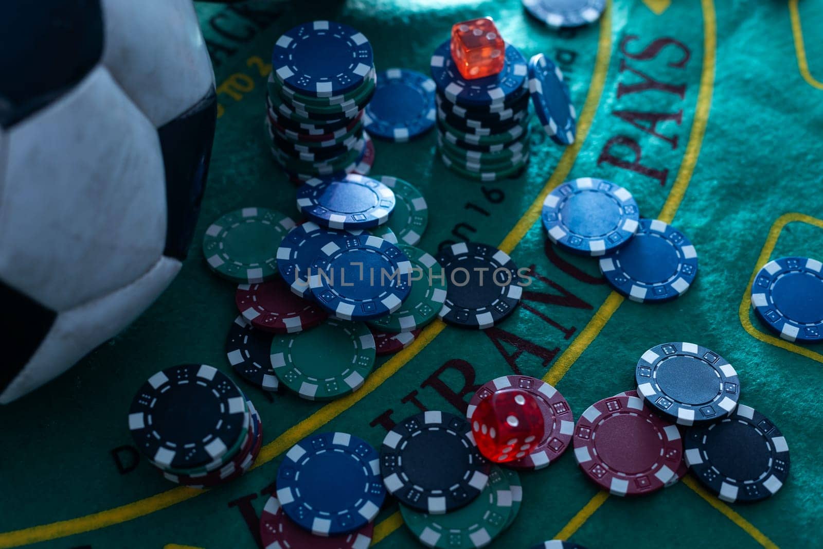 The 3d rendering of difference coloured casino chips