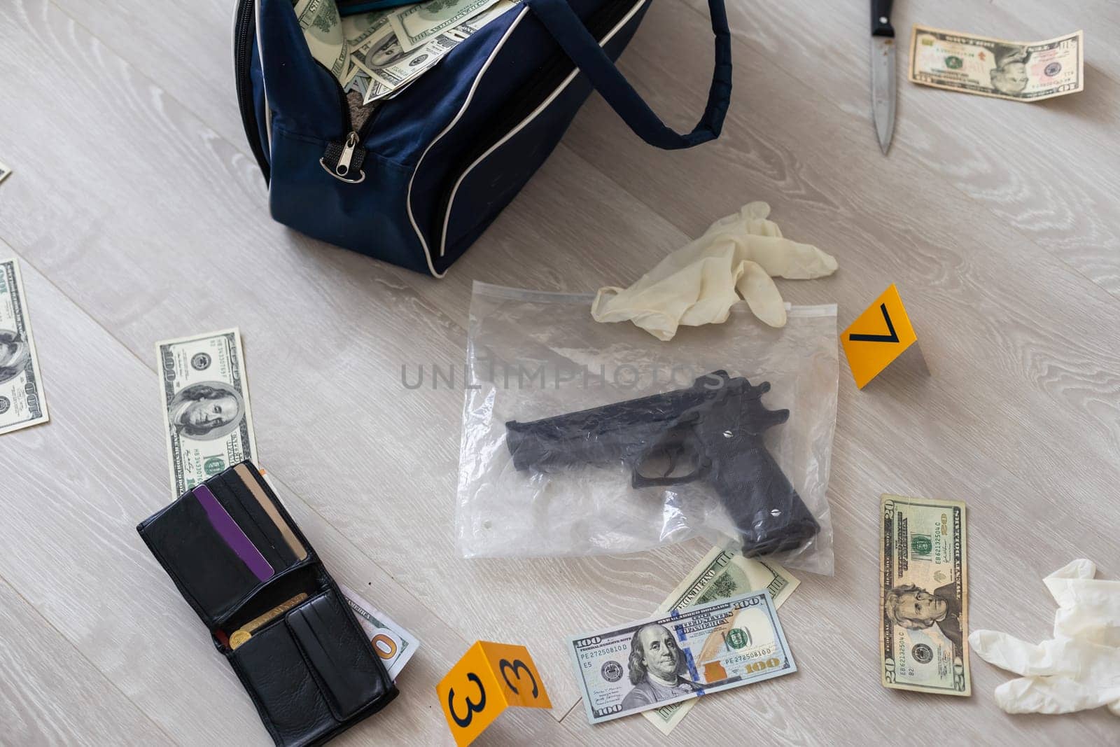 Stacks of money in plastic bag. High quality photo