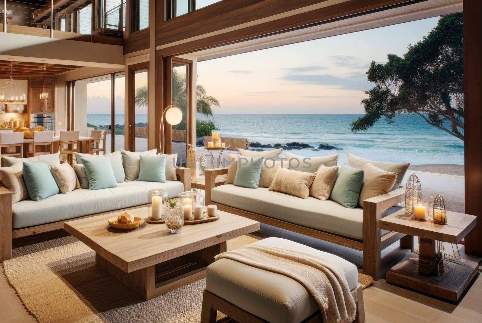 Cozy living room overlooking the sea.